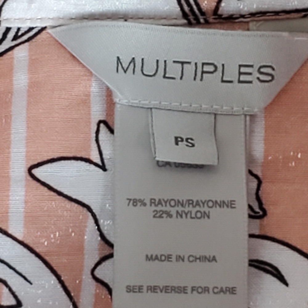 MULTIPLES Women's Blouse Peach Color 3/4 Sleeves  Turn-Up Cuff Button Front - Picture 11 of 16